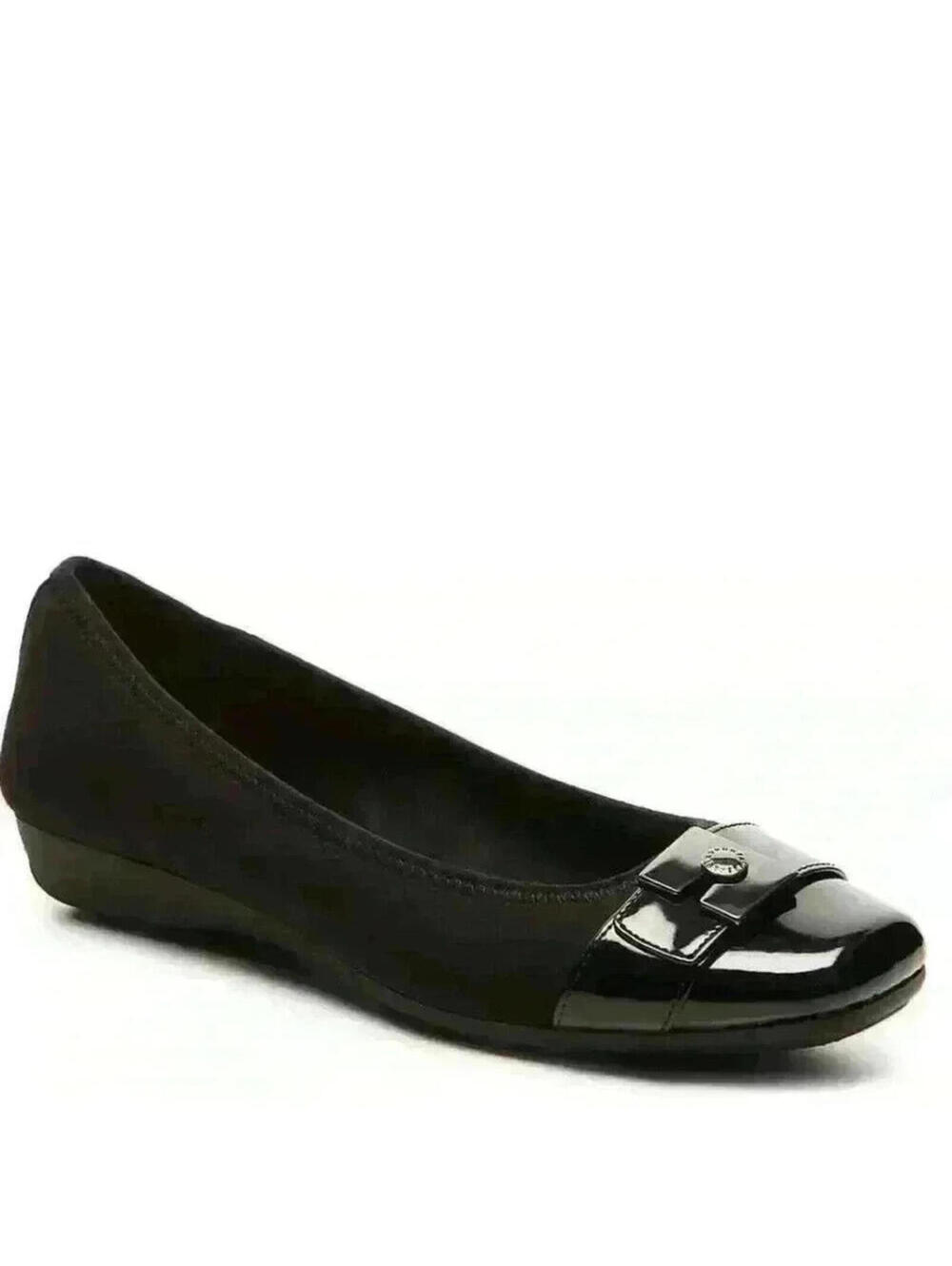 Anne Klein Womens 8 Black Ballet Flats Ursala Square Cap Toe Buckle NEW IN BOX - Picture 1 of 9